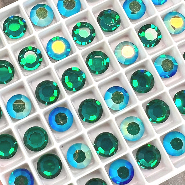 Emerald AB 39ss Swarovski Vintage Crystal, 2 or 4 Pcs Art 1110, with SP or GP Settings