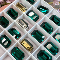 Emerald Swarovski Octagon, 1 Piece 14x10mm Art 4610 Crystal With a Setting