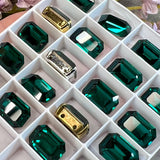 Emerald Swarovski Octagon, 1 Piece 14x10mm Art 4610 Crystal With a Setting