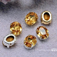 Topaz Yellow Vintage Swarovski Crystal 10 x 8mm, 2 Pcs Topaze Oval Shape With Setting