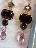 Amethyst Dangle Earring, Vintage Swarovski Crystal handmade Earrings, in Sterling Silver or 14K GF