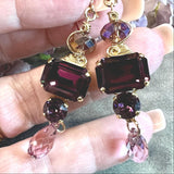 Amethyst Dangle Earring, Vintage Swarovski Crystal handmade Earrings, in Sterling Silver or 14K GF
