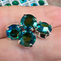 Emerald AB 39ss Swarovski Vintage Crystal, 2 or 4 Pcs Art 1110, with SP or GP Settings