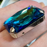 Bermuda Blue Swarovski, 1 Pc 27x18.5mm Octagon 4675 With Setting, Bead Embroidery Component