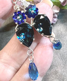 Montana & Heliotrope Earrings, Vintage Swarovski Crystal Handmade Earring, in Sterling Silver or 14K GF