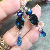 Montana & Heliotrope Earrings, Vintage Swarovski Crystal Handmade Earring, in Sterling Silver or 14K GF