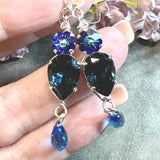 Montana & Heliotrope Earrings, Vintage Swarovski Crystal Handmade Earring, in Sterling Silver or 14K GF