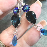 Montana & Heliotrope Earrings, Vintage Swarovski Crystal Handmade Earring, in Sterling Silver or 14K GF