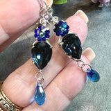 Montana & Heliotrope Earrings, Vintage Swarovski Crystal Handmade Earring, in Sterling Silver or 14K GF