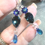 Montana & Heliotrope Earrings, Vintage Swarovski Crystal Handmade Earring, in Sterling Silver or 14K GF