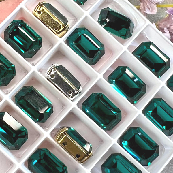 Emerald Swarovski Octagon, 1 Piece 14x10mm Art 4610 Crystal With a Setting