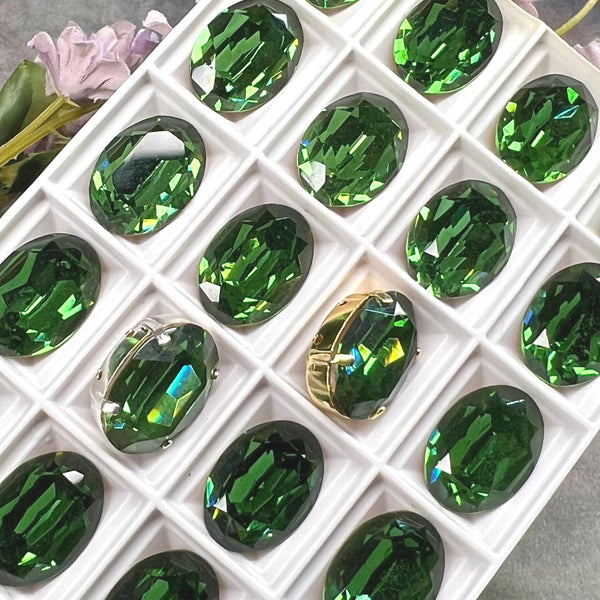 Tourmaline 18x13mm Dark Green Vintage Swarovski, 1 or 2 or 4 Pcs Oval 4120 With Setting