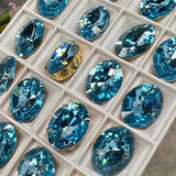 Aquamarine 18x13mm Ocean Blue Rare Vintage Swarovski, 1 2 or 4 Pcs - 4106 With Setting