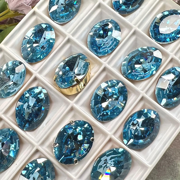 Aquamarine 18x13mm Ocean Blue Rare Vintage Swarovski, 1 2 or 4 Pcs - 4106 With Setting