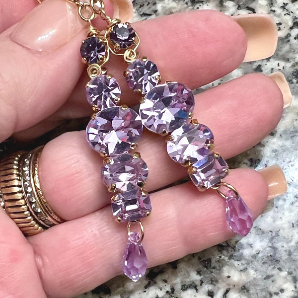 Alexandrite Earring, Vintage Swarovski Crystal Handmade Earrings, in Sterling Silver or 14K GF