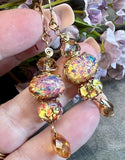 Pink, Red, and Gold Opal Earring, Vintage Czech Handmade Earrings, in SS or 14K GF