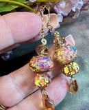 Pink, Red, and Gold Opal Earring, Vintage Czech Handmade Earrings, in SS or 14K GF