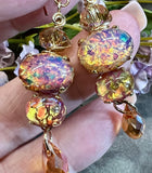 Pink, Red, and Gold Opal Earring, Vintage Czech Handmade Earrings, in SS or 14K GF