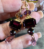 Amethyst Dangle Earring, Vintage Swarovski Crystal handmade Earrings, in Sterling Silver or 14K GF