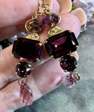 Amethyst Dangle Earring, Vintage Swarovski Crystal handmade Earrings, in Sterling Silver or 14K GF