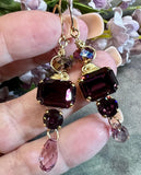 Amethyst Dangle Earring, Vintage Swarovski Crystal handmade Earrings, in Sterling Silver or 14K GF