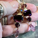 Amethyst Dangle Earring, Vintage Swarovski Crystal handmade Earrings, in Sterling Silver or 14K GF