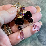 Amethyst Dangle Earring, Vintage Swarovski Crystal handmade Earrings, in Sterling Silver or 14K GF