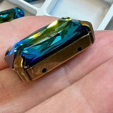 Bermuda Blue Swarovski, 1 Pc 27x18.5mm Octagon 4675 With Setting, Bead Embroidery Component