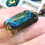 Bermuda Blue Swarovski, 1 Pc 27x18.5mm Octagon 4675 With Setting, Bead Embroidery Component