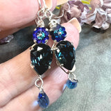 Montana & Heliotrope Earrings, Vintage Swarovski Crystal Handmade Earring, in Sterling Silver or 14K GF