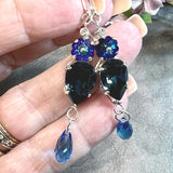 Montana & Heliotrope Earrings, Vintage Swarovski Crystal Handmade Earring, in Sterling Silver or 14K GF