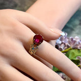Ruby Handmade Ring, Lab Grown Fuchsia Ruby-Red, July Birthstone, 40th Anniversary