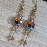 Light Smoke Topaz AB, Swarovski Crystal Long Handmade Earrings, in 14K GF