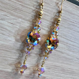 Light Smoke Topaz AB, Swarovski Crystal Long Handmade Earrings, in 14K GF