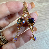 Light Smoke Topaz AB, Swarovski Crystal Long Handmade Earrings, in 14K GF