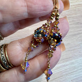 Light Smoke Topaz AB, Swarovski Crystal Long Handmade Earrings, in 14K GF