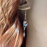 Light Smoke Topaz AB, Swarovski Crystal Long Handmade Earrings, in 14K GF