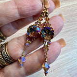 Light Smoke Topaz AB, Swarovski Crystal Long Handmade Earrings, in 14K GF