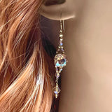 Light Smoke Topaz AB, Swarovski Crystal Long Handmade Earrings, in 14K GF