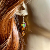 Smoke Topaz AB, Topaz and Orange Swarovski Crystal Long Handmade Earrings, in 14K GF