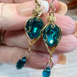 Blue Zircon Earrings, Vintage Swarovski Crystal Wire Wrapped Handmade Earring, in  14K GF