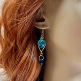 Blue Zircon Earrings, Vintage Swarovski Crystal Wire Wrapped Handmade Earring, in  14K GF