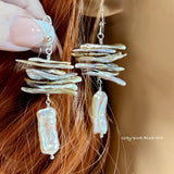 Biwa Pearl Earrings, Multiple Color Choices, Handmade Freshwater Pearl-Earrings, in Sterling Silver