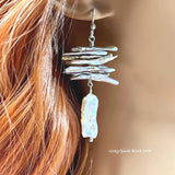 Biwa Pearl Earrings, Multiple Color Choices, Handmade Freshwater Pearl-Earrings, in Sterling Silver