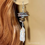 Biwa Pearl Earrings, Multiple Color Choices, Handmade Freshwater Pearl-Earrings, in Sterling Silver