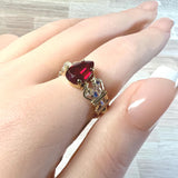 Handmade Ring, Pear Shape Ruby, Lab Grown Dark Ruby-Red, Unique July Birthstone