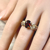 Handmade Ring, Pear Shape Ruby, Lab Grown Dark Ruby-Red, Unique July Birthstone