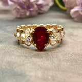 Handmade Ring, Pear Shape Ruby, Lab Grown Dark Ruby-Red, Unique July Birthstone