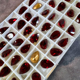 Siam Dark Red 2 Pcs 13X8.5mm Vintage Swarovski Pear 4320 With SP-GP Settings