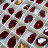 Siam Dark Red 2 Pcs 13X8.5mm Vintage Swarovski Pear 4320 With SP-GP Settings